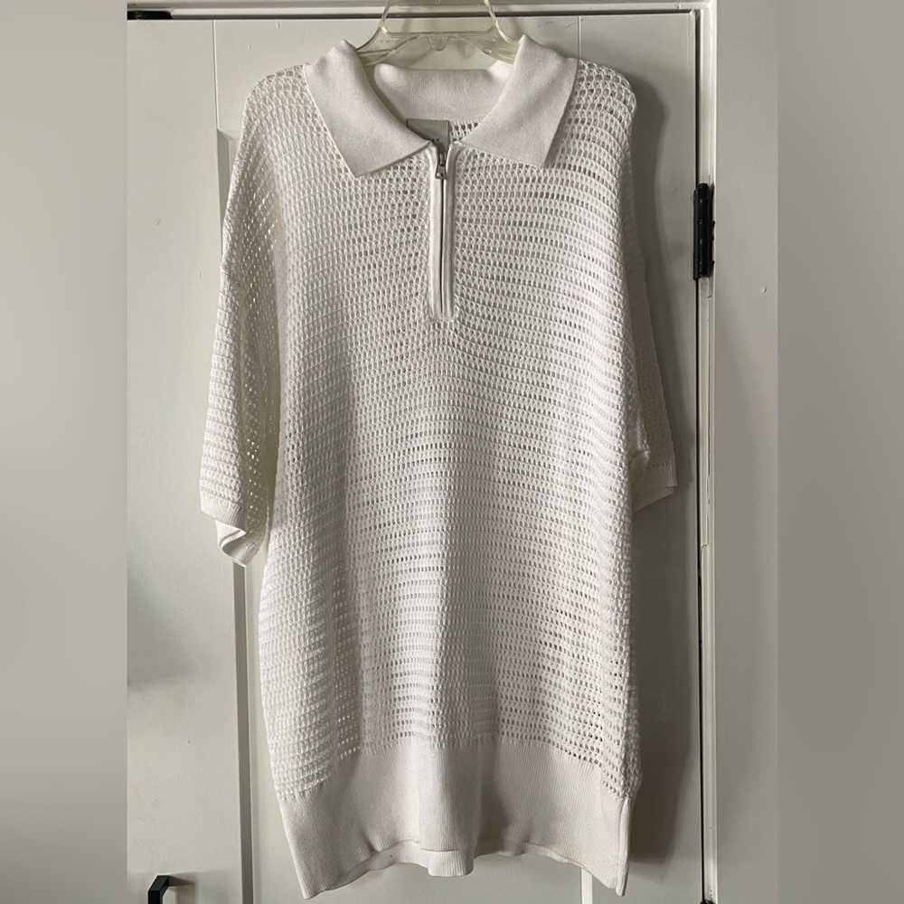 🤍Varley White Open Weave Collared Quarter Zip Golf Top – Size XL🏌🏼‍♀️